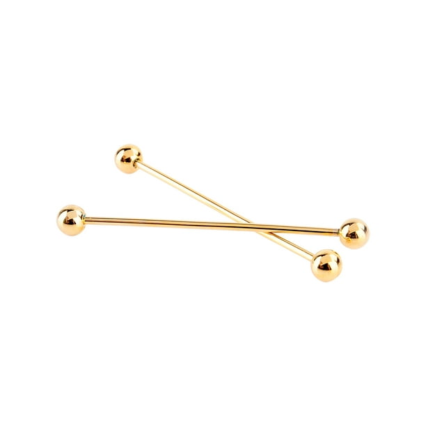Details about  / 2 Pcs Men Gold Plated Steel Collar Tie Pin Stud Barbell Bar Clip Clasp Br
